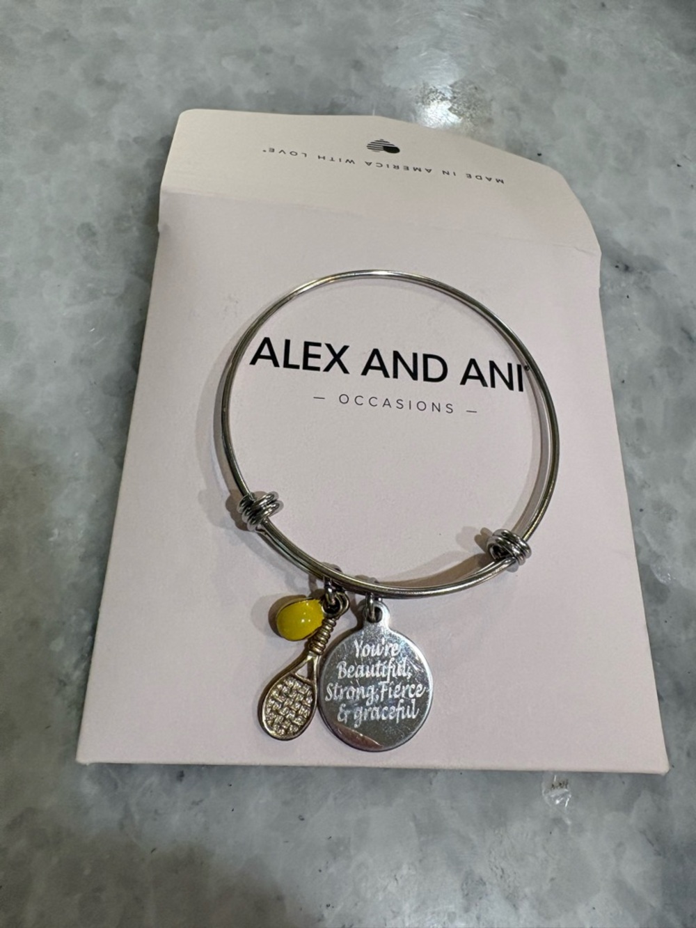 Alex and Ani Silver Inspirational Charm Bangle with Yellow Accent